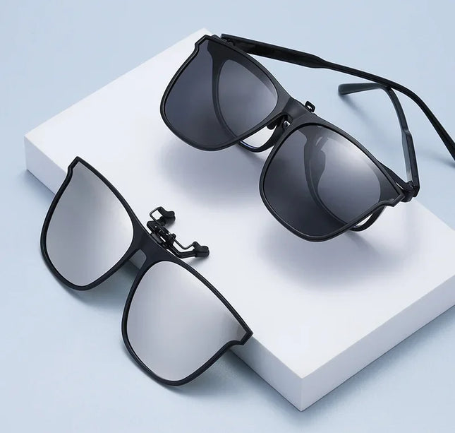 Men's Clip-On Polarized Sunglasses – Vintage Square Photochromic Night Vision Driving Glasses