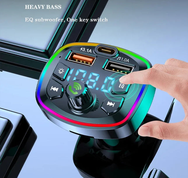 Bluetooth FM Transmitter for Car – Wireless Audio Adapter with Mic, MP3 & 2.1A Dual USB Charger