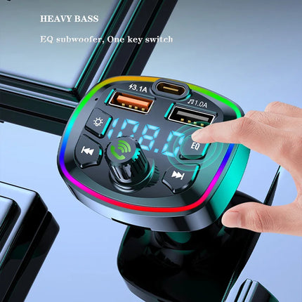 Car Bluetooth FM Transmitter – Wireless 5.0 Audio Receiver with Mic & Dual USB Fast Charger