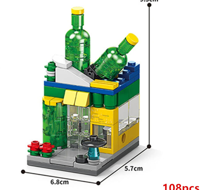NEW Restaurant Dessert Coffee Pet Fruit Store Street View Food House Building Blocks Kit Girls Bricks Model Kids Toy Children