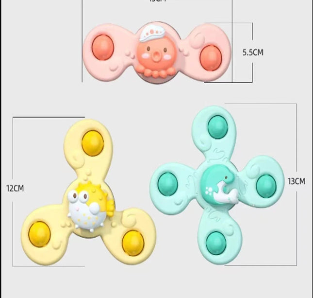 Baby Suction Cup Spinner Toys – 3pcs Bath Rattles & Educational Fidget Set for Boys