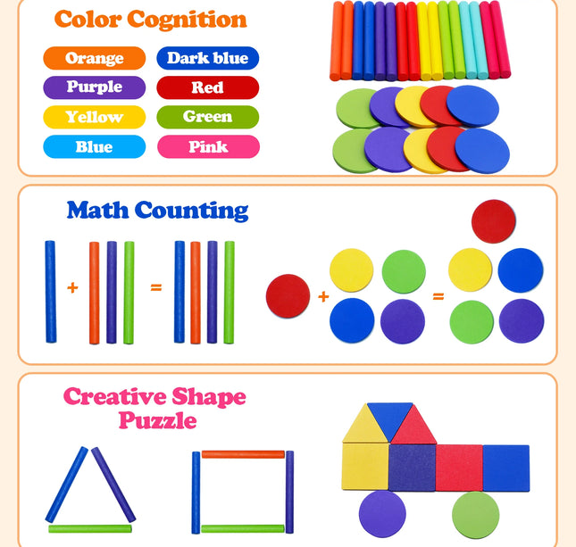 Montessori Wooden Matching Toy – Color Sorting & Balance Stick Educational Set for Kids Fine Motor & Math Skills