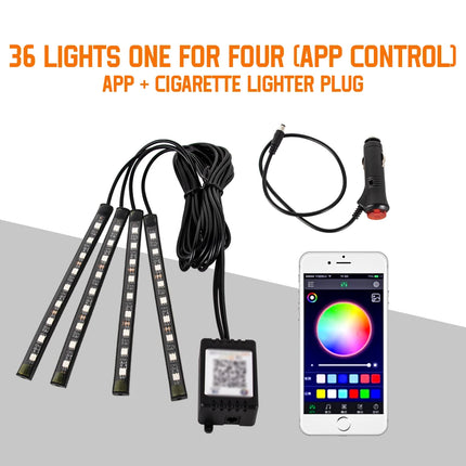 RGB Car Atmosphere Lights – LED Interior Footwell Strip with USB, Remote & Sound Control