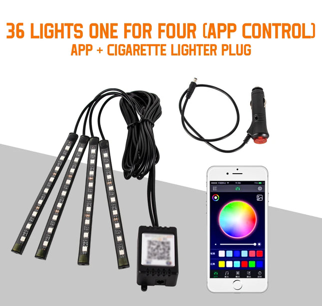 RGB Car Atmosphere Lights – LED Interior Footwell Strip with USB, Remote & Sound Control