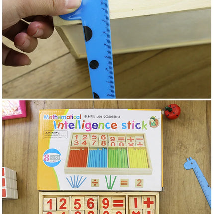 Children's math teaching aids, counting sticks, arithmetic learning box, wooden educational toys, Montessori education