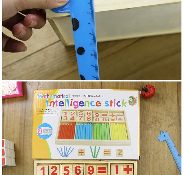 Children's math teaching aids, counting sticks, arithmetic learning box, wooden educational toys, Montessori education