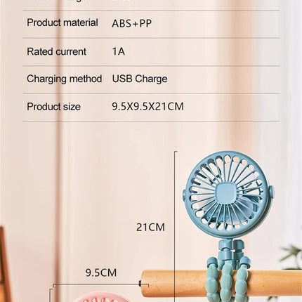 Portable 5-in-1 Octopus Fan – Silent Mini Folding Fan for Baby Stroller & Dorm