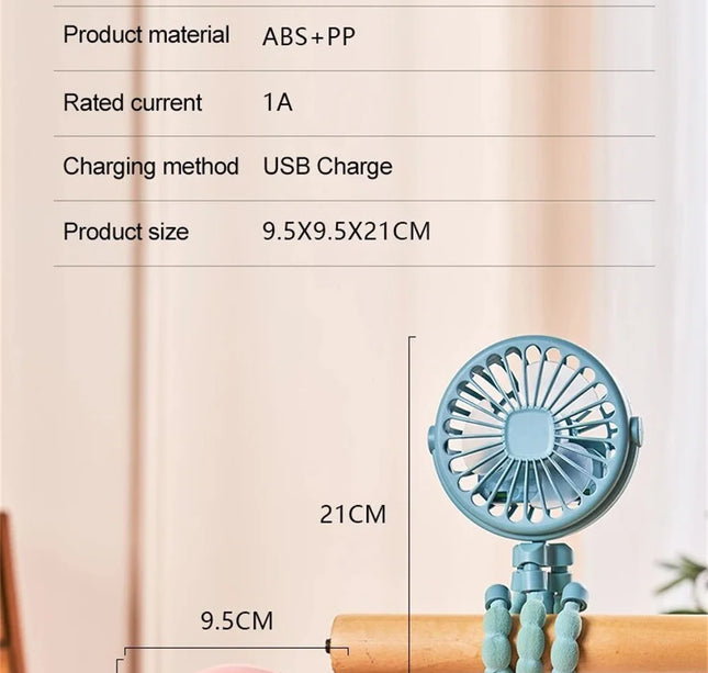 Portable 5-in-1 Octopus Fan – Silent Mini Folding Fan for Baby Stroller & Dorm