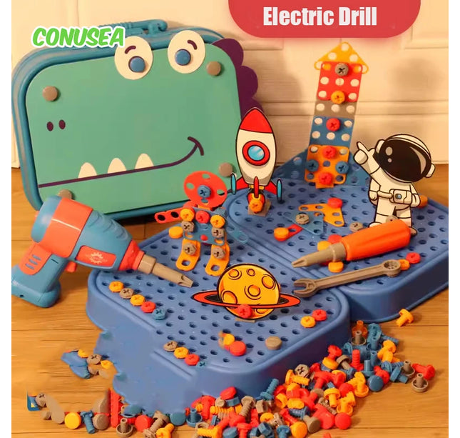 Children Toys Tool Set Electric Drill Screw Nut 3D Puzzle Toys Pretend Play Dinosaur Drilling Assembly Educational Toys for Boys