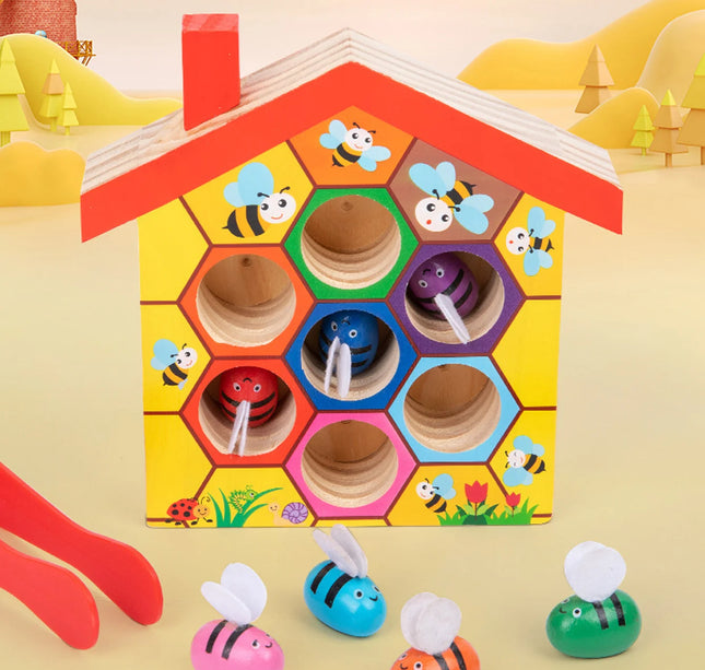 Wooden Bee Matching Game – Montessori Color Sorting Puzzle & Fine Motor Skill Toy for Early Education Gift