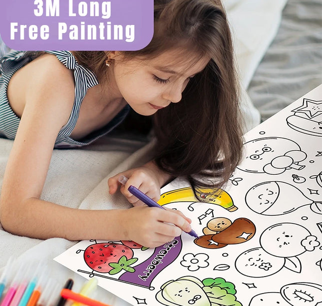 300CM DIY Drawing Roll Sticky Color Filling Paper Graffiti Scroll Coloring Roll Kids DIY Painting Educational Toys For Children