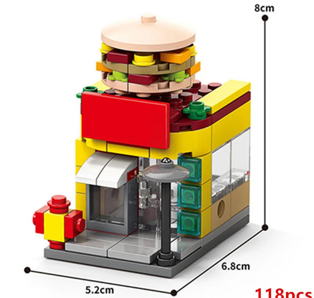 NEW Restaurant Dessert Coffee Pet Fruit Store Street View Food House Building Blocks Kit Girls Bricks Model Kids Toy Children