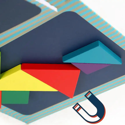 Wooden Magnetic Tangram Puzzle – Educational Montessori Book Toy for Children