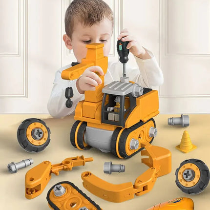 Kids Engineering Vehicle & Electric Drill Set – Educational Assembly Tool Toy with Nuts for Boys Building & Gift