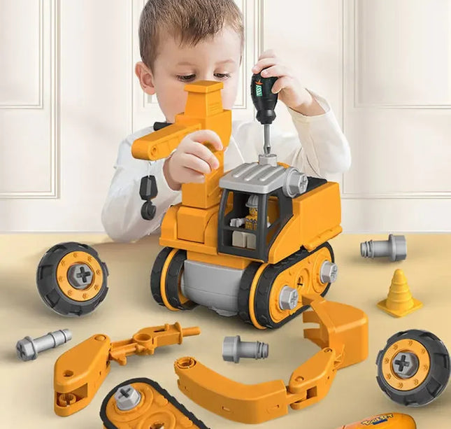 Kids Engineering Vehicle & Electric Drill Set – Educational Assembly Tool Toy with Nuts for Boys Building & Gift
