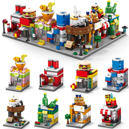 NEW Restaurant Dessert Coffee Pet Fruit Store Street View Food House Building Blocks Kit Girls Bricks Model Kids Toy Children