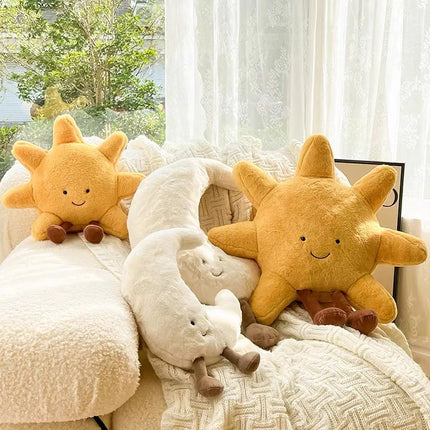 Smile Face Moon & Sun Plush Cushion – High Quality Stuffed Weather Pillow for Kids Bedroom & Sofa Decor