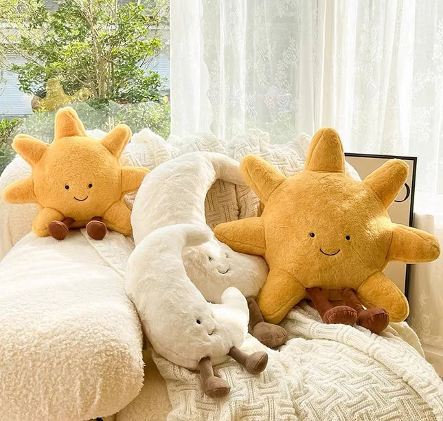 Smile Face Moon & Sun Plush Cushion – High Quality Stuffed Weather Pillow for Kids Bedroom & Sofa Decor