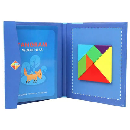 Wooden Magnetic Tangram Puzzle – Educational Montessori Book Toy for Children