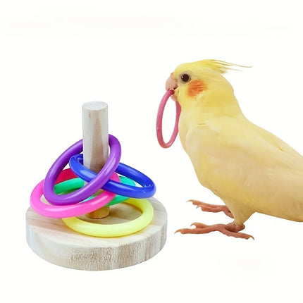 Wooden Parrot Ring Toy – Interactive Educational Exercise Toy for Parakeets & Birds, Random Color