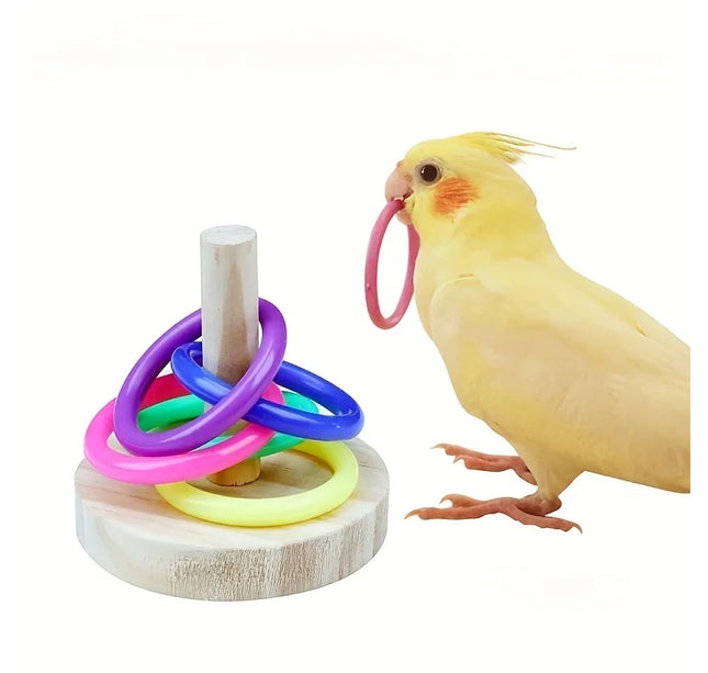 Wooden Parrot Ring Toy – Interactive Educational Exercise Toy for Parakeets & Birds, Random Color