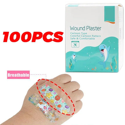 Kids Adhesive Bandages – 100pcs Cute Cartoon Waterproof Medical Strips for Children