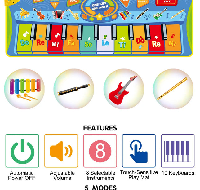 Coolplay Musical Piano Mat – Floor Keyboard with 8 Animal Sounds for Toddlers & Baby Educational Play