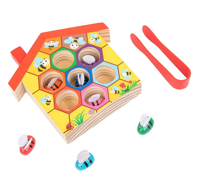 Wooden Bee Matching Game – Montessori Color Sorting Puzzle & Fine Motor Skill Toy for Early Education Gift