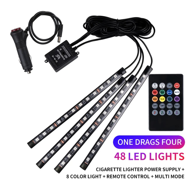 LED Car Ambient Light Kit – RGB Interior Strip with Music, Remote & App Control