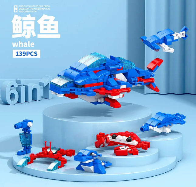 NEW DIY 6in1 Train Track Robot Helicopter Vehicle Building Blocks Kit Girls Bricks Movie Model Kids Toy