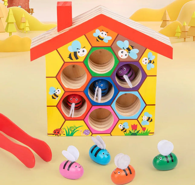 Wooden Bee Matching Game – Montessori Color Sorting Puzzle & Fine Motor Skill Toy for Early Education Gift