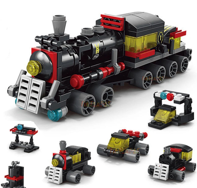 NEW DIY 6in1 Train Track Robot Helicopter Vehicle Building Blocks Kit Girls Bricks Movie Model Kids Toy