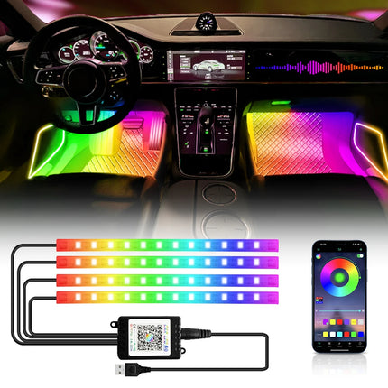 RGB Car Atmosphere Lights – LED Interior Footwell Strip with USB, Remote & Sound Control