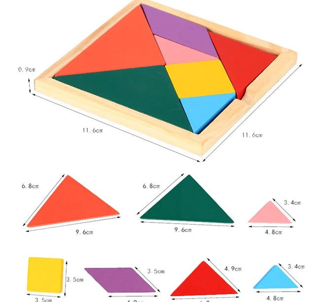 Wooden Blocks Puzzle Brain Teasers Toy Tangram Jigsaw Intelligence Colorful 3D Russian Blocks Montessori Educational
