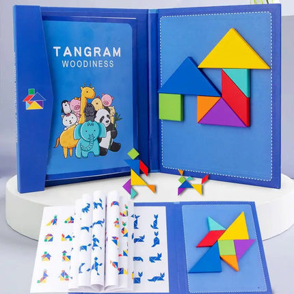 Wooden Magnetic Tangram Puzzle – Educational Montessori Book Toy for Children