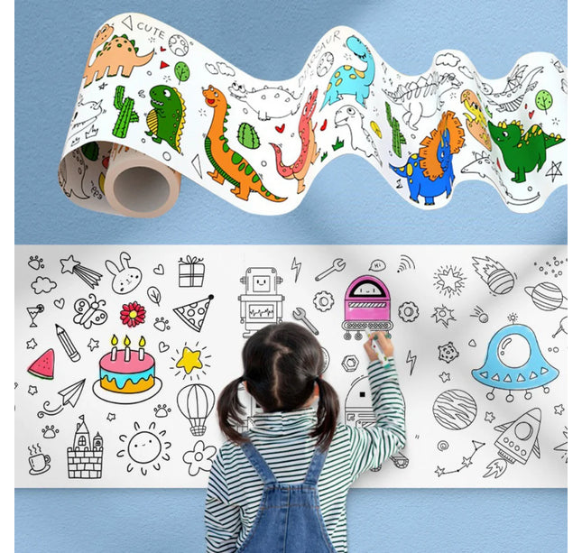 300CM DIY Drawing Roll Sticky Color Filling Paper Graffiti Scroll Coloring Roll Kids DIY Painting Educational Toys For Children