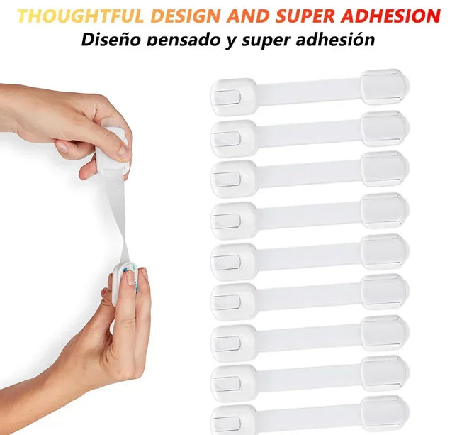 Child Safety Locks – Adhesive Baby Proofing Straps for Cabinets, Drawers & Doors