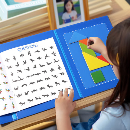 Wooden Magnetic Tangram Puzzle – Educational Montessori Book Toy for Children