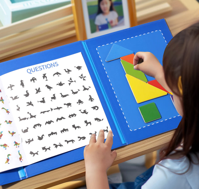 Wooden Magnetic Tangram Puzzle – Educational Montessori Book Toy for Children