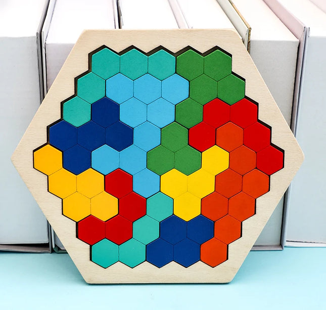 Wooden Blocks Puzzle Brain Teasers Toy Tangram Jigsaw Intelligence Colorful 3D Russian Blocks Montessori Educational