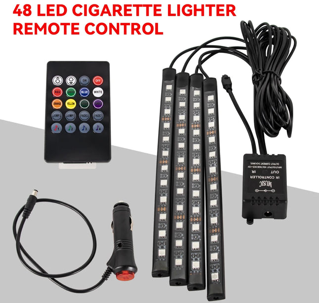 RGB Car Atmosphere Lights – LED Interior Footwell Strip with USB, Remote & Sound Control