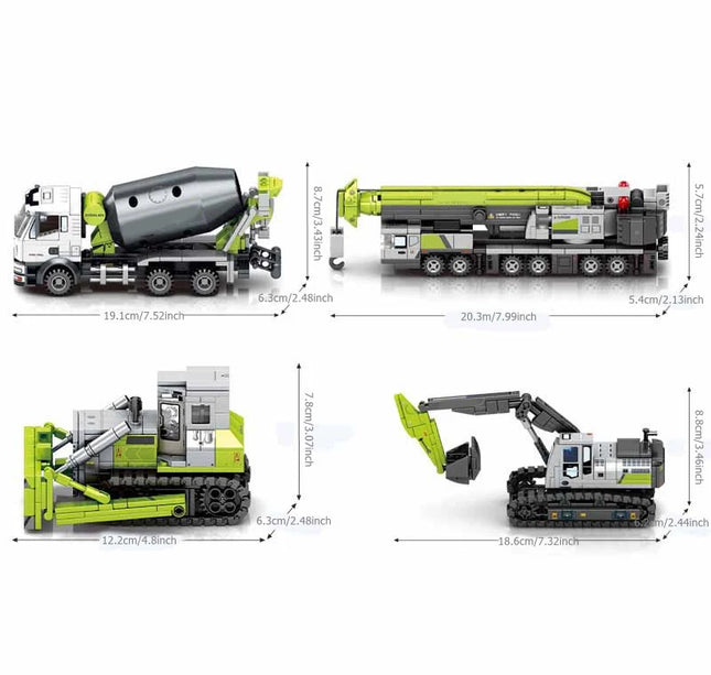SEMBO Engineering Vehicle Building Kit – MOC Excavator & Mixer Truck Bricks Set for Boys DIY Educational Gifts