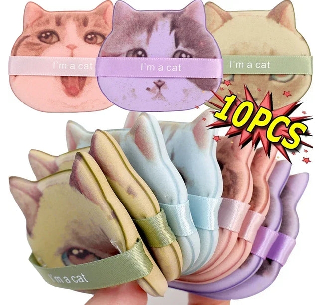 10PCS Cute Cat Makeup Puff Foundation Cosmetic Puff Smooth Powder Concealer Beauty Dry and Wet Dual-use Powder Puff Makeup Tool