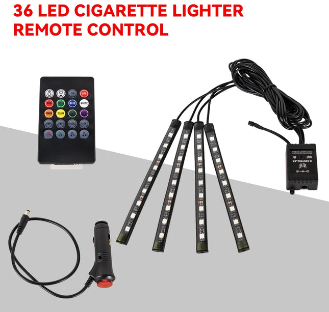 RGB Car Atmosphere Lights – LED Interior Footwell Strip with USB, Remote & Sound Control