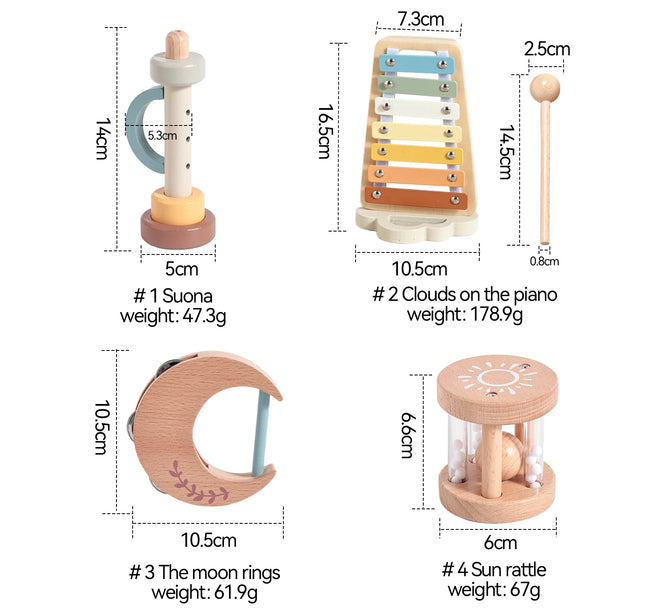 Montessori Musical Instruments Set – Wooden Drum & Xylophone Toys for Babies 0–12 Months Early Education
