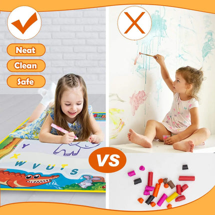 100x80cm Magic Water Drawing Mat – Reusable Doodle Board with Pens Montessori Educational Toy for Kids Gifts