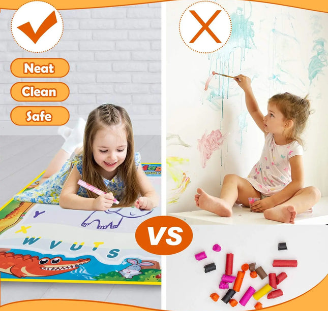 100x80cm Magic Water Drawing Mat – Reusable Doodle Board with Pens Montessori Educational Toy for Kids Gifts