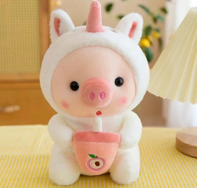 Cute Milk Tea Pig Plush Toy - Cartoon Animal Transformation Stuffed Doll, Kawaii Frog Plushie, Soft Hugging Pillow Gift