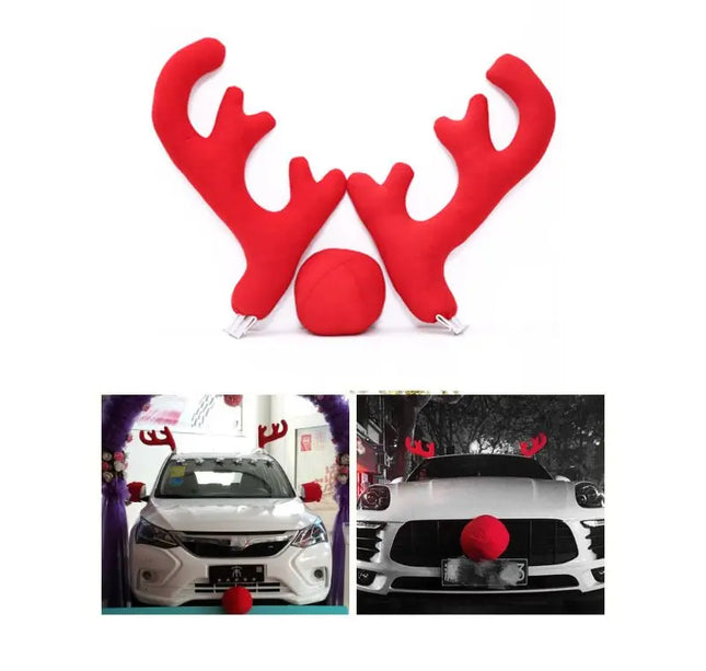 Big Reindeer Red Antlers+Nose Antlers Auto Car Christmas Decor Accessories