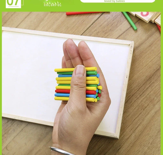 Children's math teaching aids, counting sticks, arithmetic learning box, wooden educational toys, Montessori education